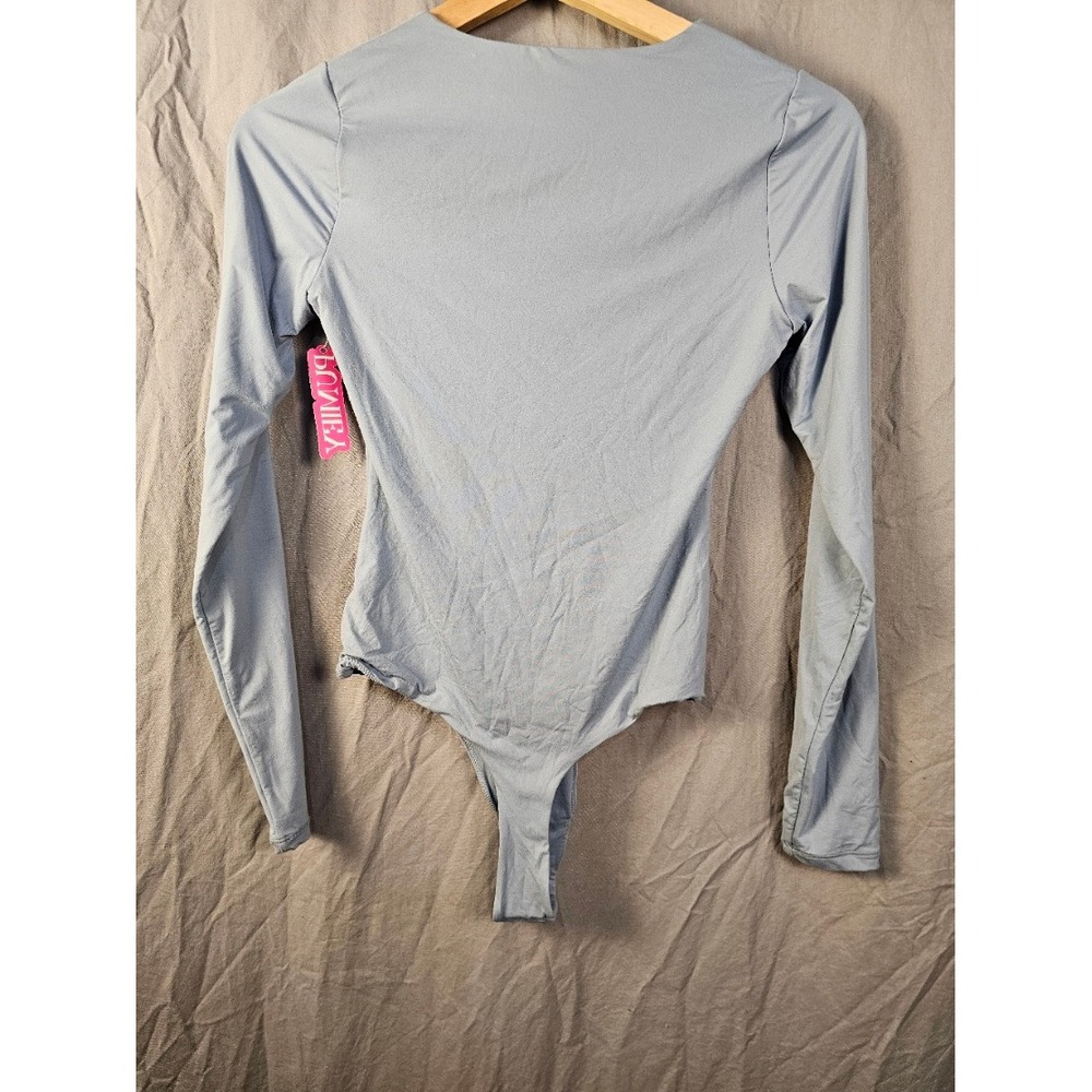 PUMIEY Womens Long Sleeve Crew Neck Thong Bodysuit Blue Size Small NWT